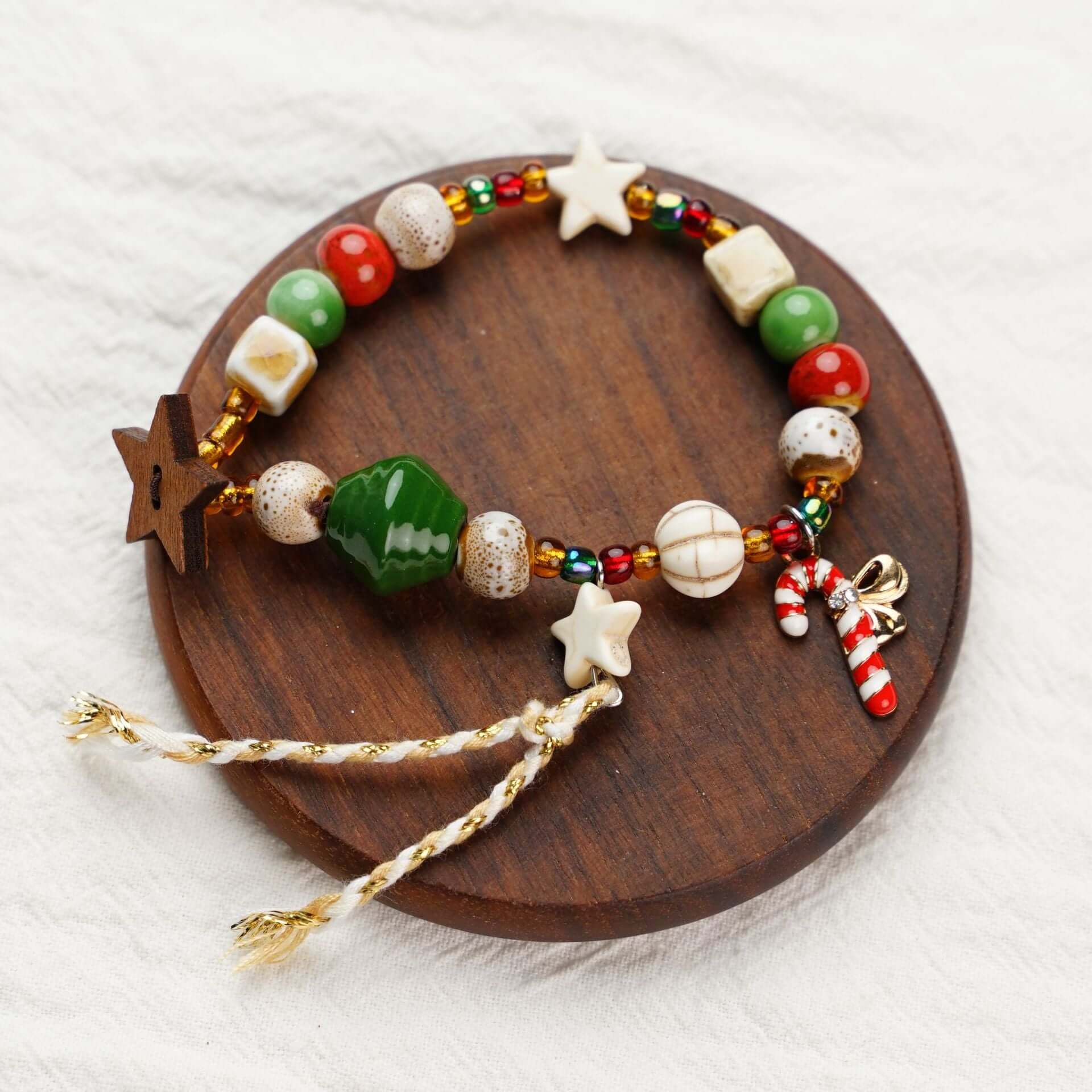 Woven Beaded Christmas Charm Bracelet