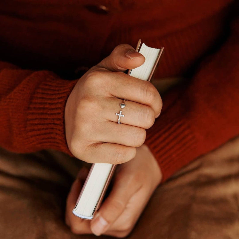 Cross Heart Open Pinky Ring
