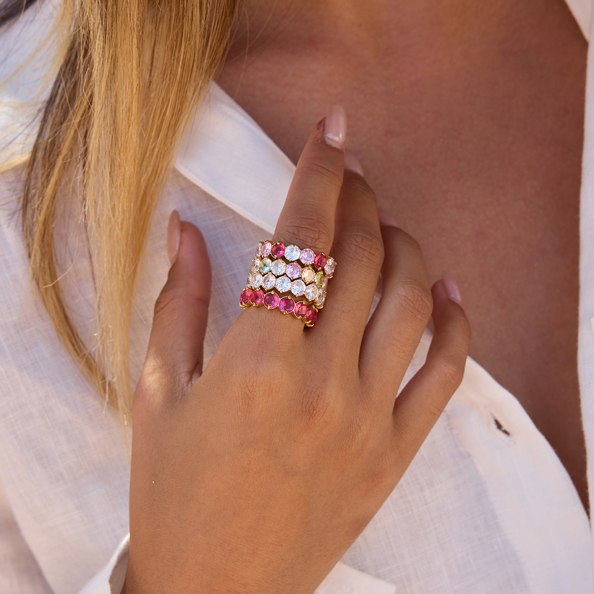 Colorful Dainty Zircon Index Ring