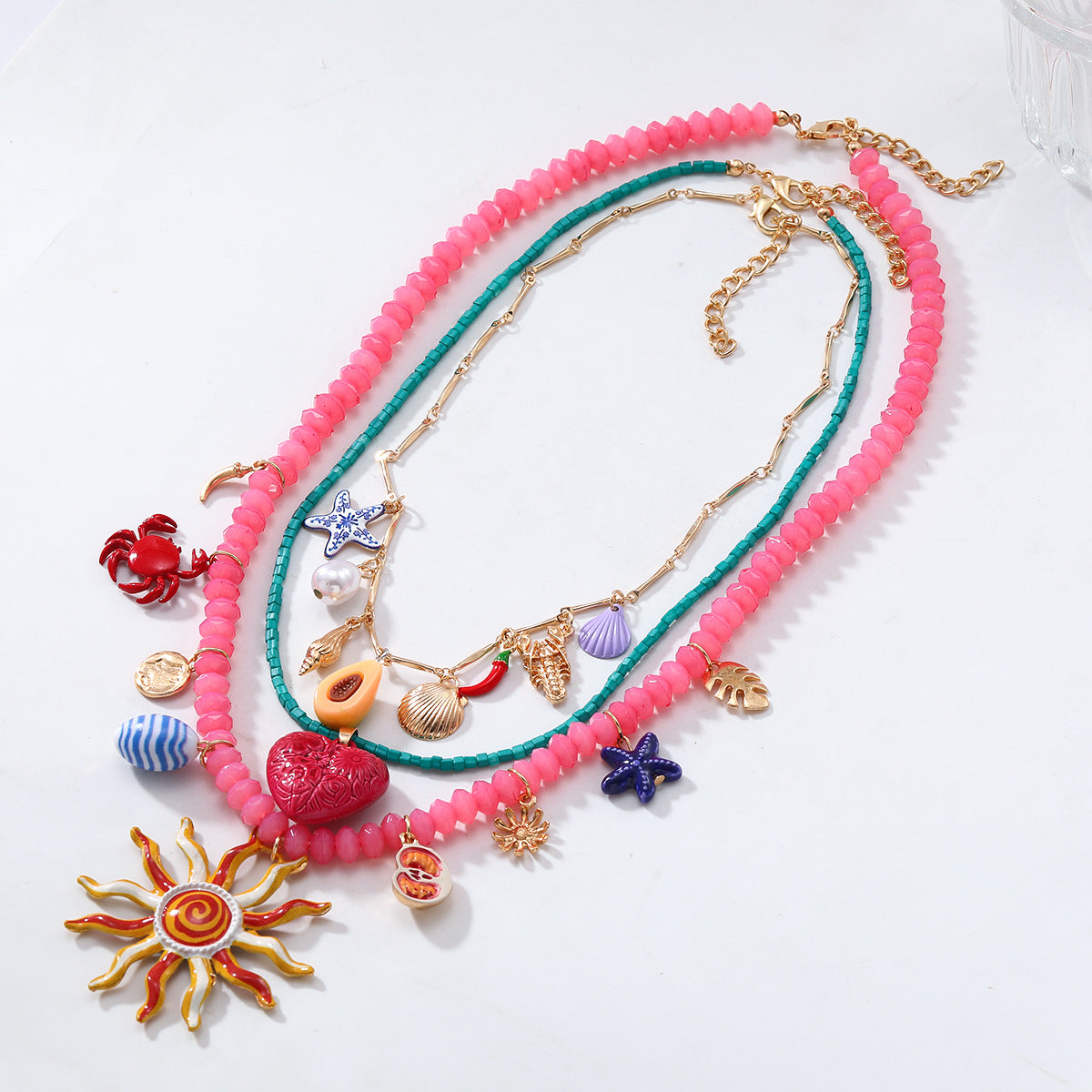Smiley Sun Seed Bead Layering Summer Necklace