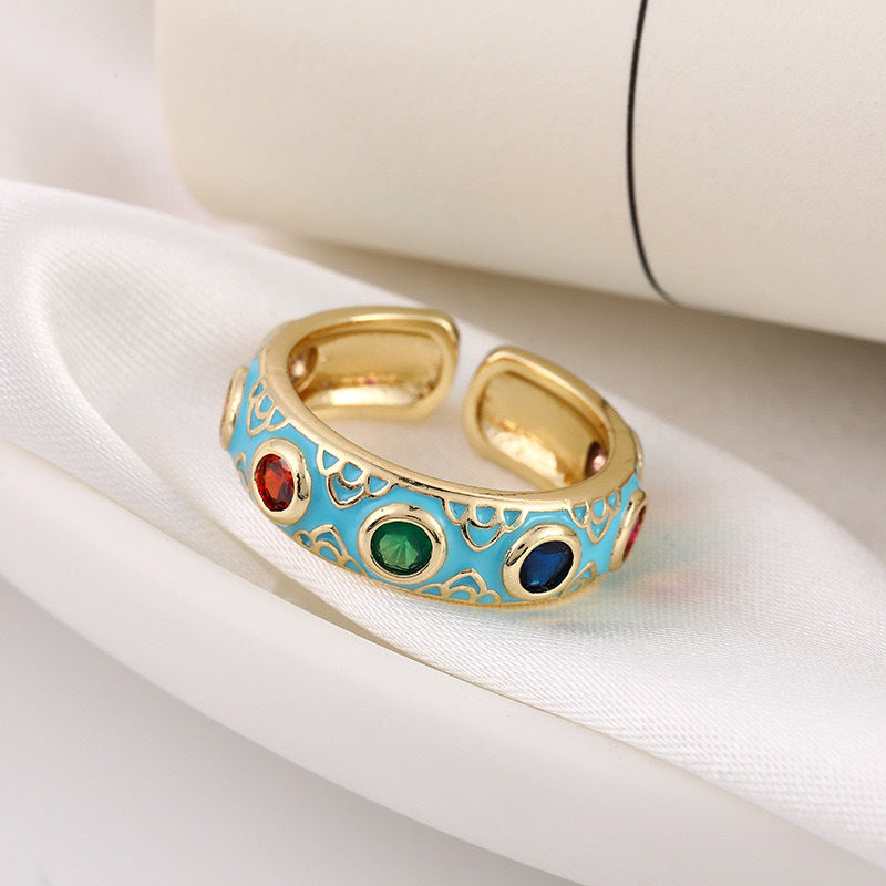 Evil Turkish Eye Bohemian Enamel Thumb Ring 