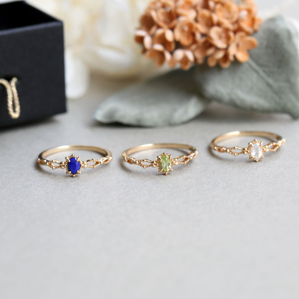 14K Gold Labradorite Peridot August Birthstone Ring