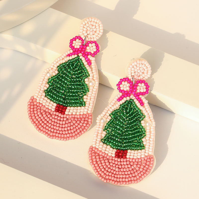 Colorful Bow Christmas Tree Beaded Earring