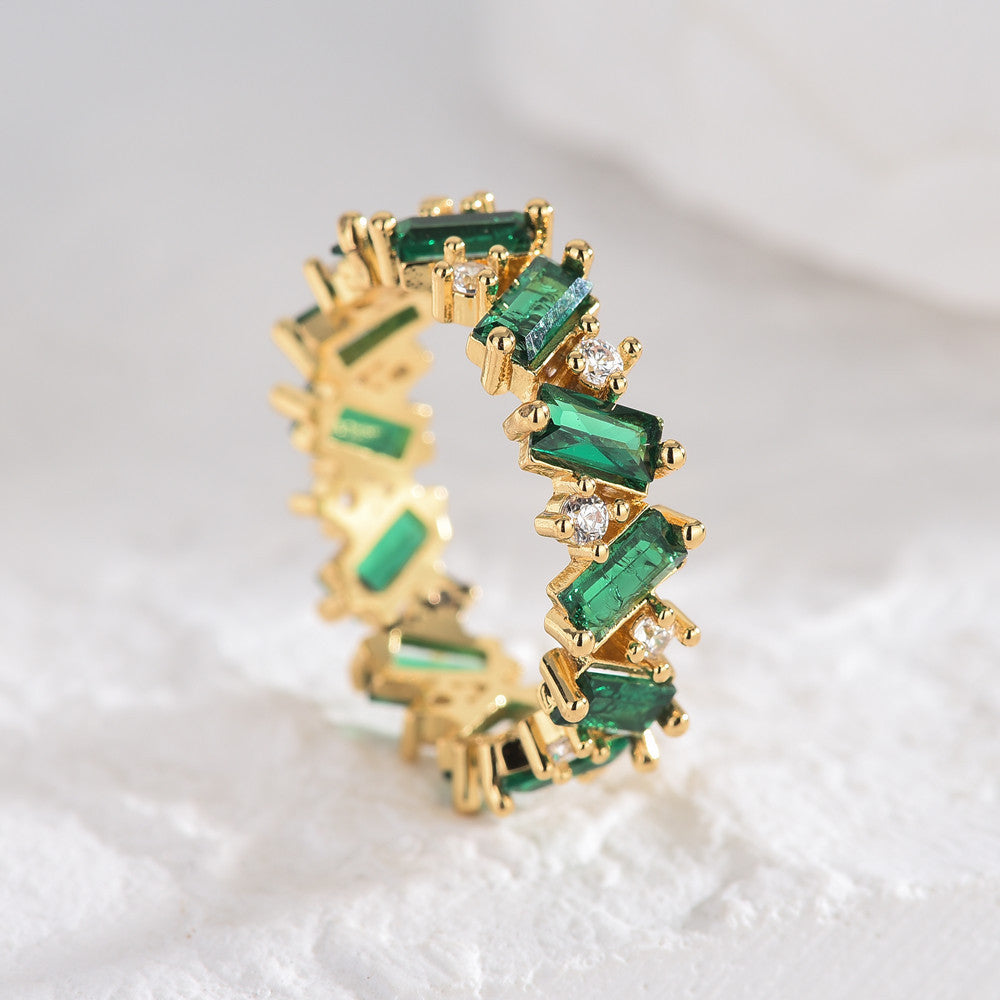 Irregular Geometric Green CZ Eternity Ring