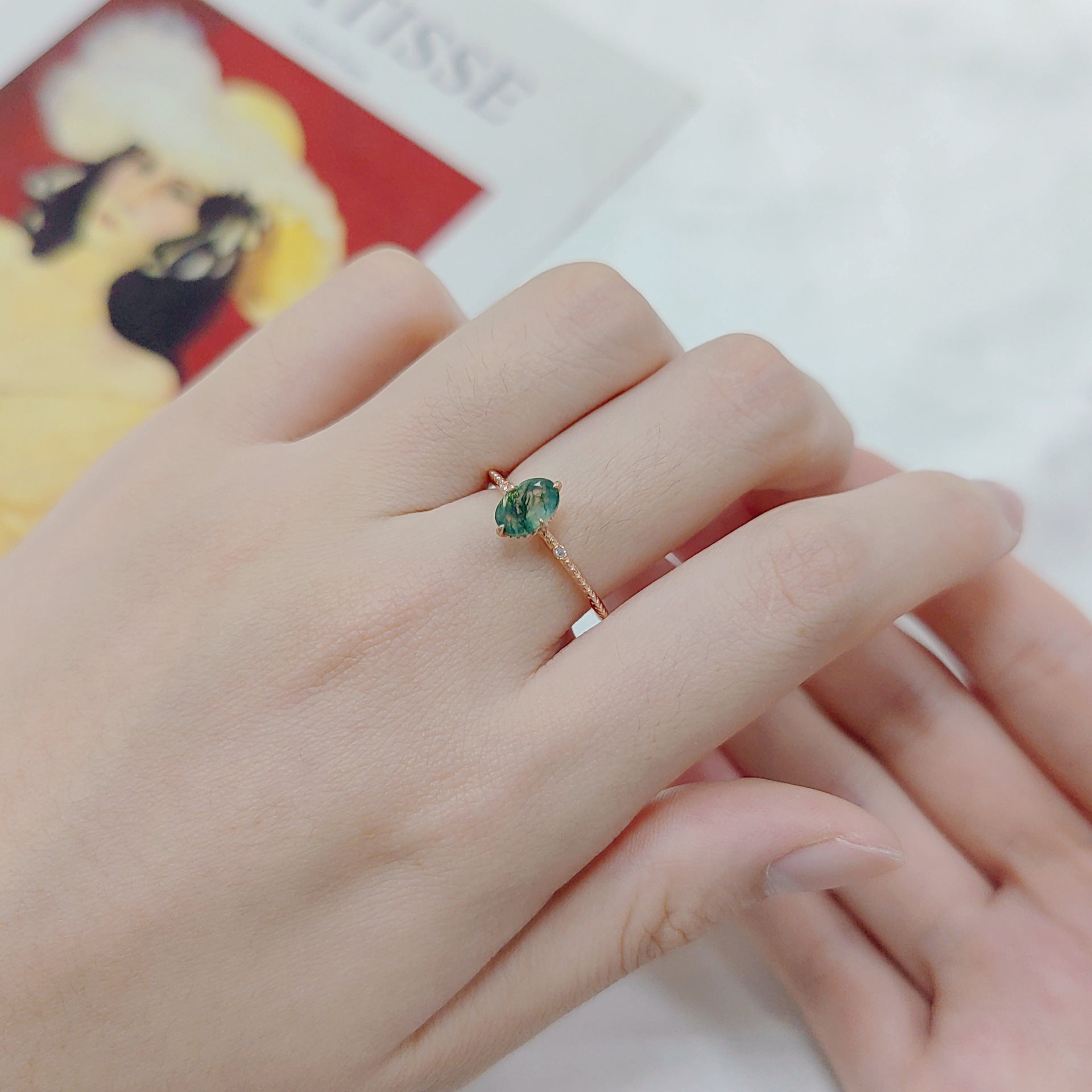 Rose Gold Moss Agate Bezel Ring