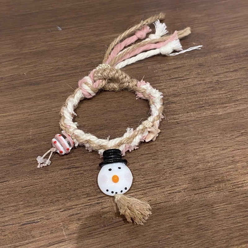 Gingerbread Snowman Charm Cute Woven Braided Xmas Bracelet