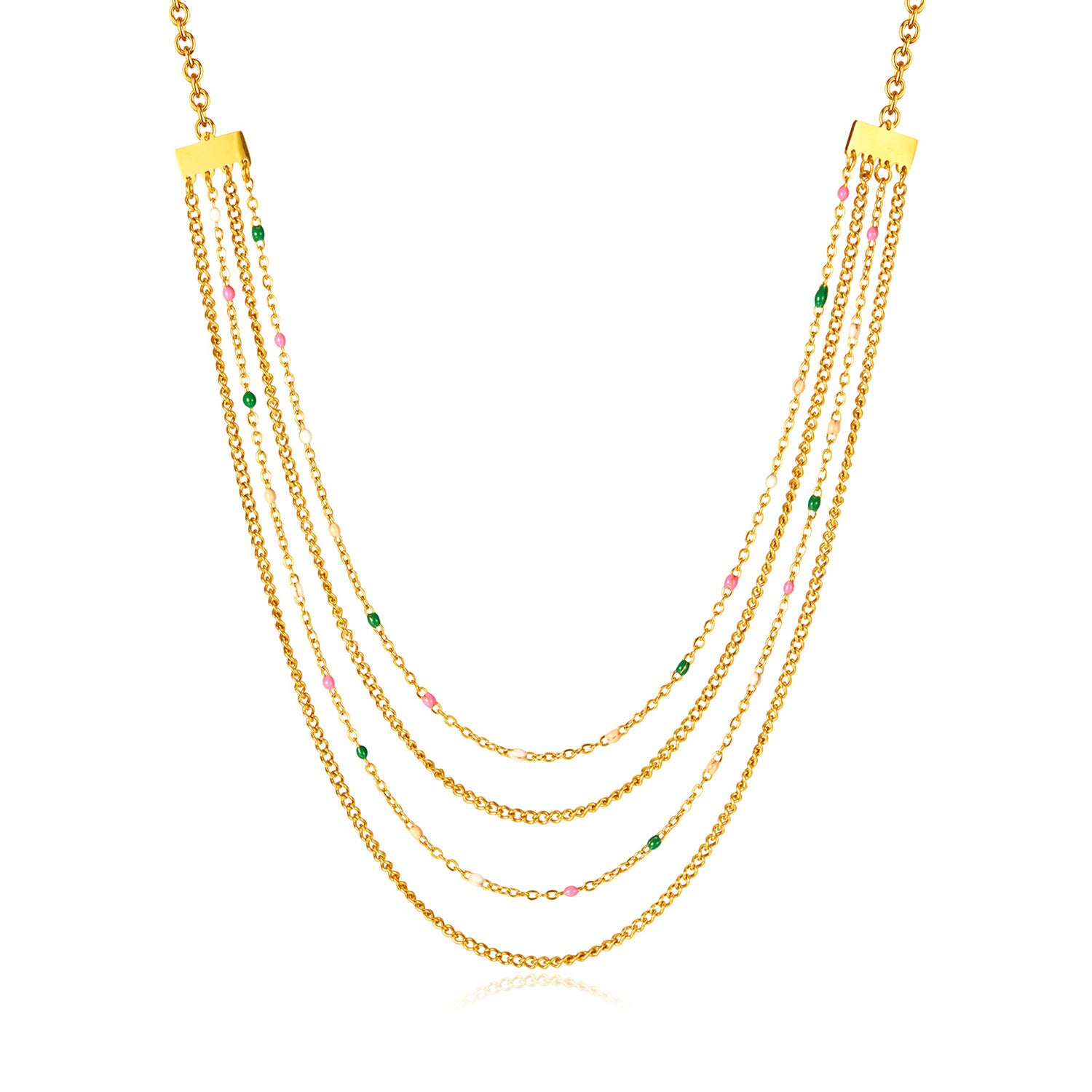 Multi Strand Gold Chain Necklace with Color Beads