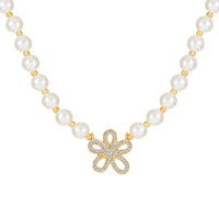 Elegant Pearl Bead Flower Pendant Necklace