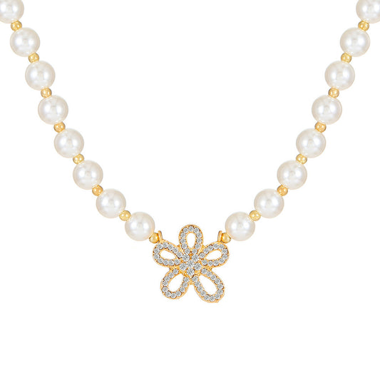 Elegant Pearl Bead Flower Pendant Necklace