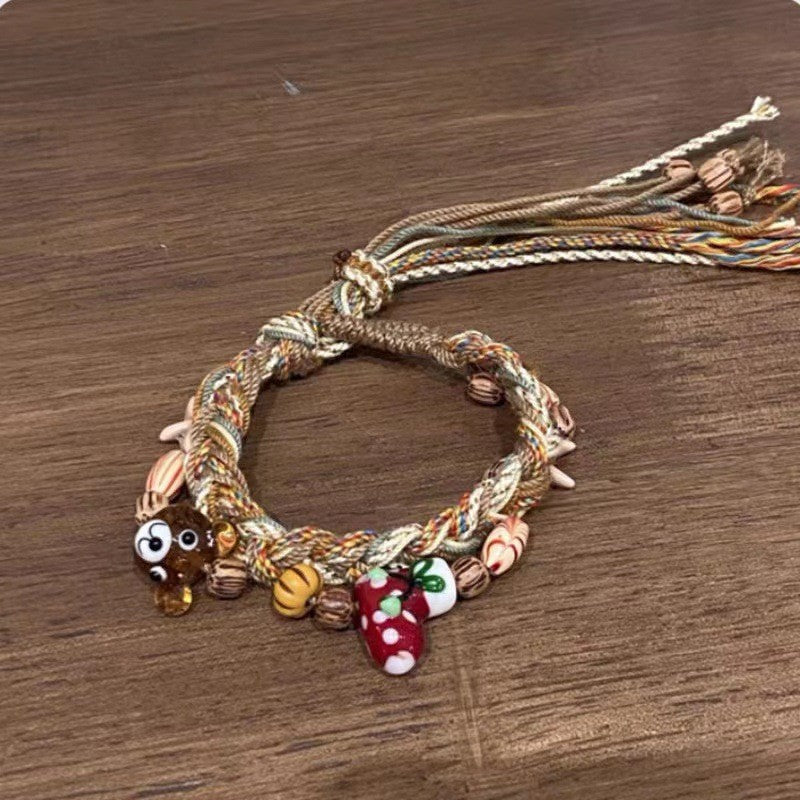 Gingerbread Snowman Charm Cute Woven Braided Xmas Bracelet