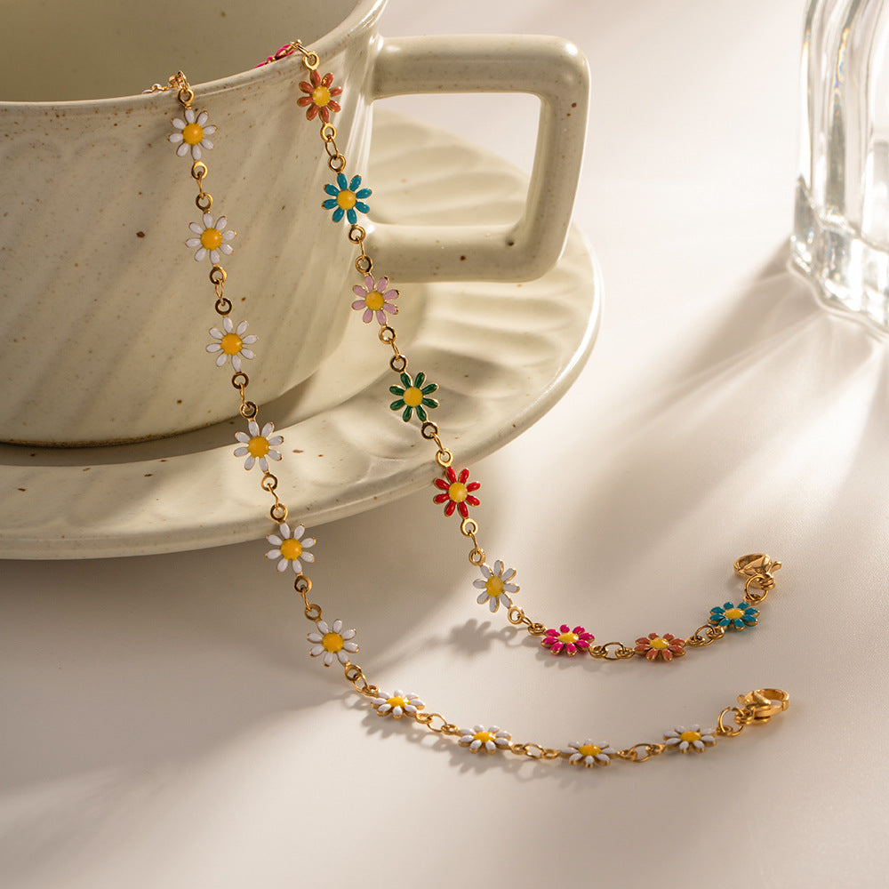 Color Enamel Small Flower Bracelet & Necklace Set