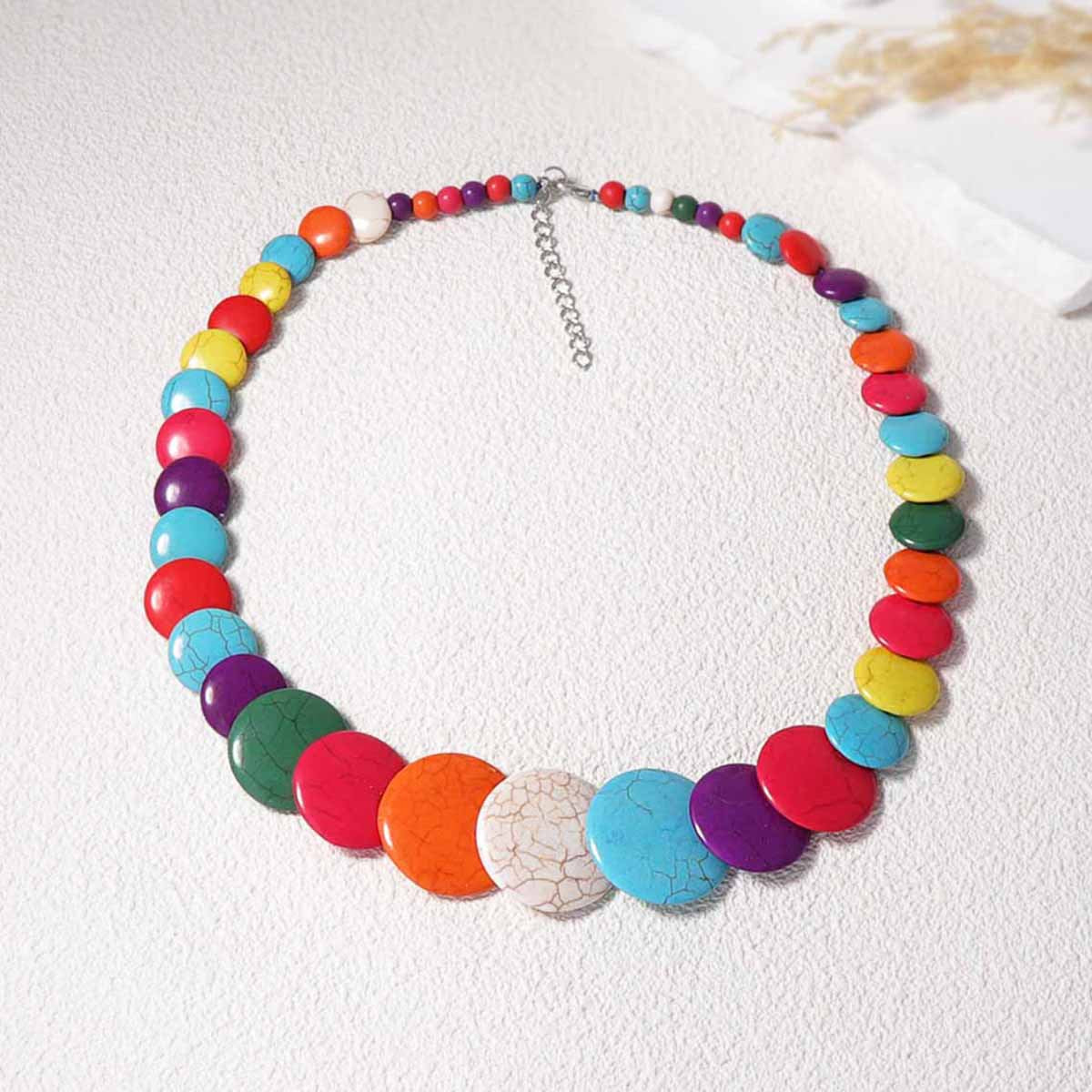 Rainbow Chess Statement Beads Necklace