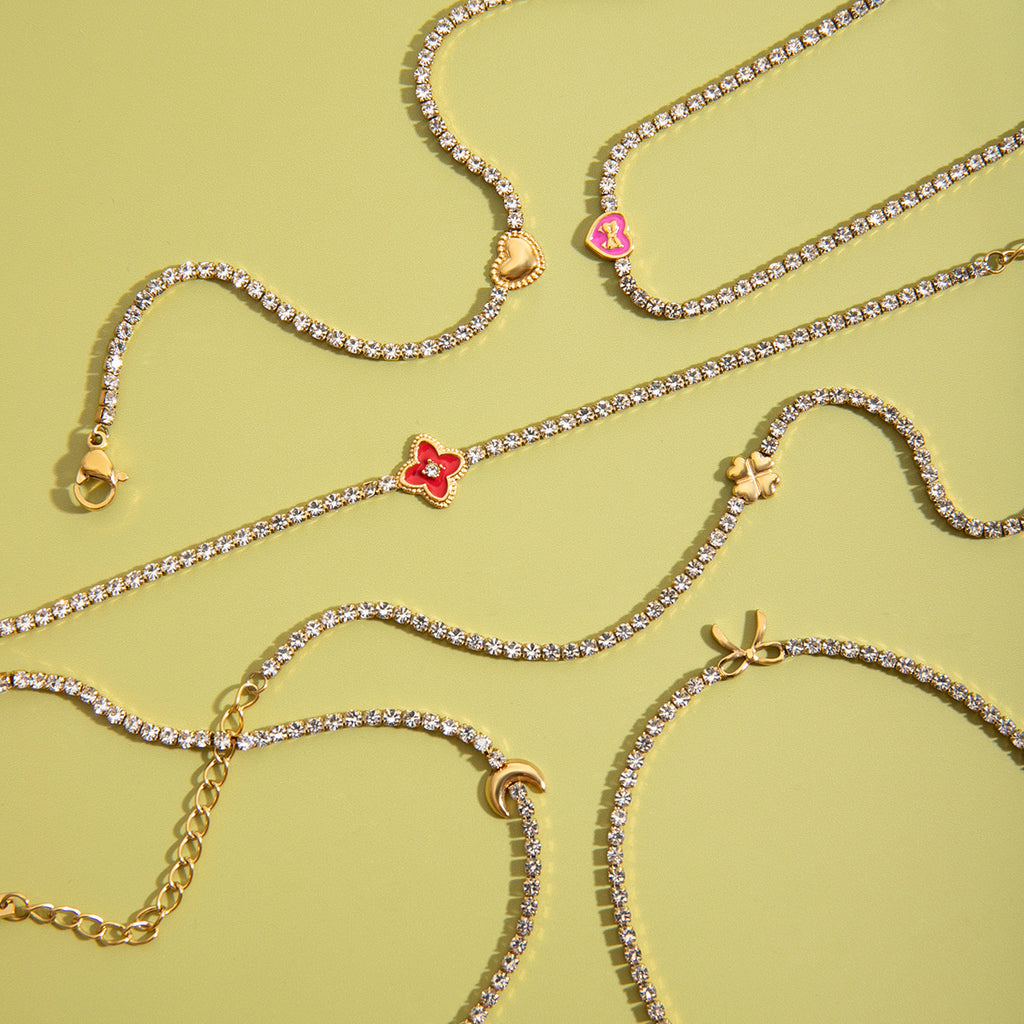 Gold Thin Tennis Bracelet with Bow