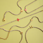 Gold Thin Tennis Bracelet with Bow