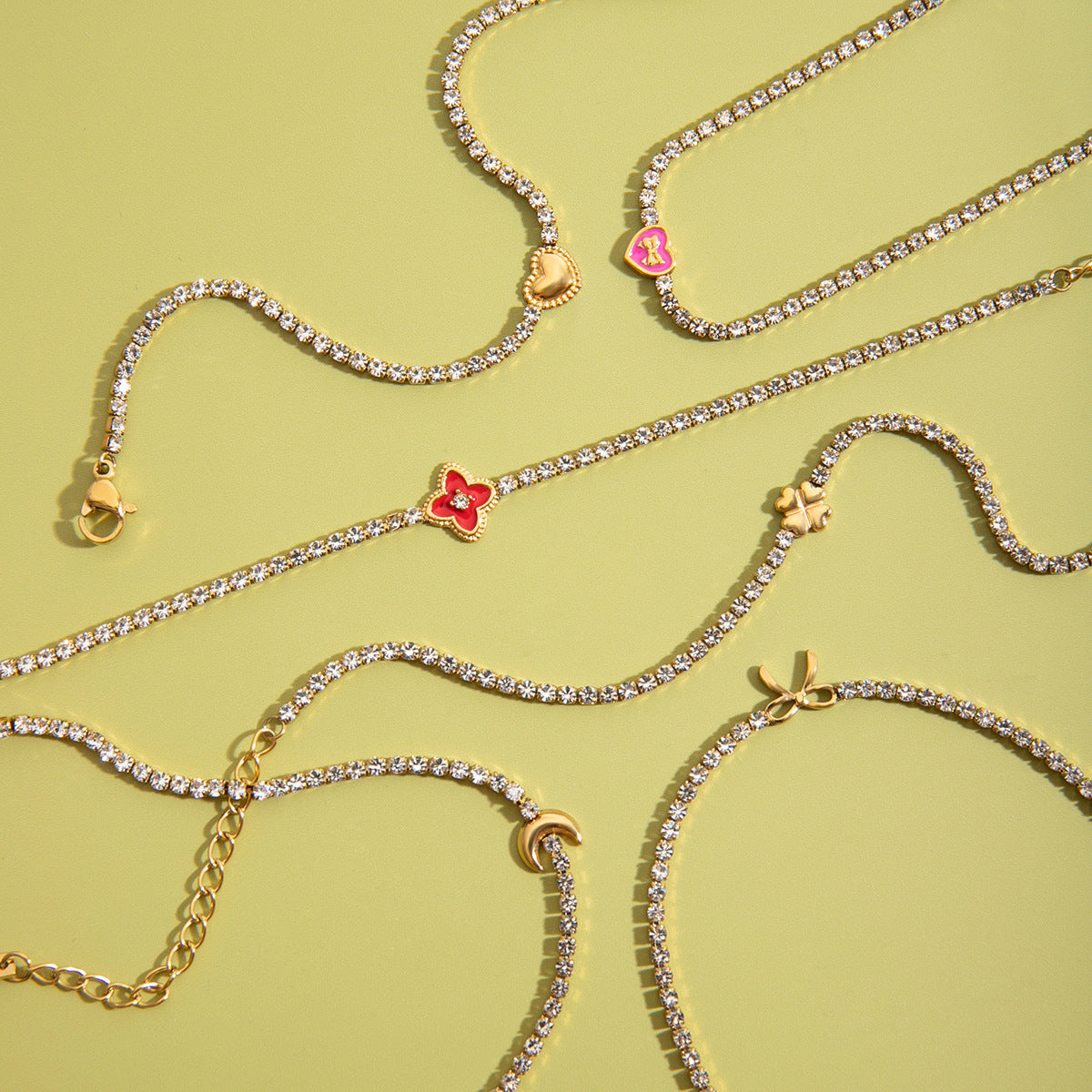 Gold Thin Tennis Bracelet with Bow