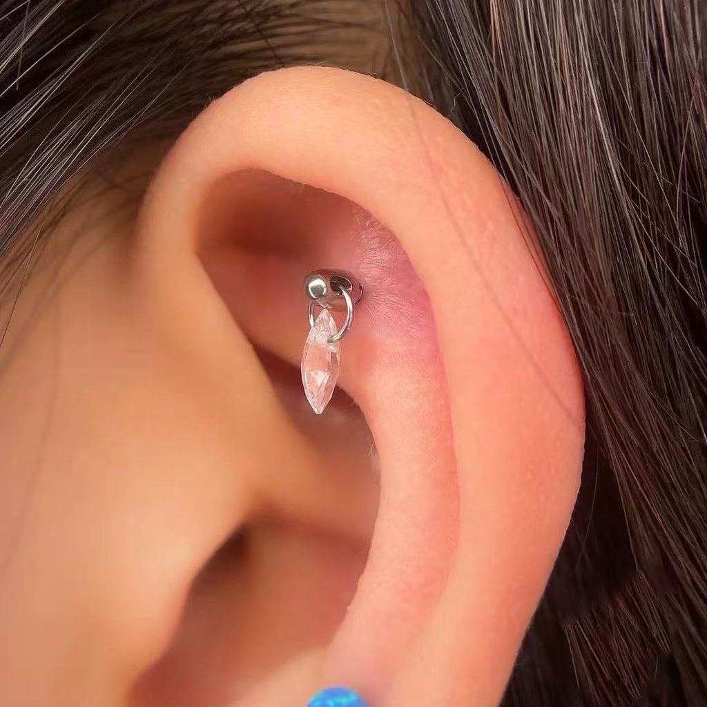 16G Titanium Internally Threaded Marquise Dangle Labret