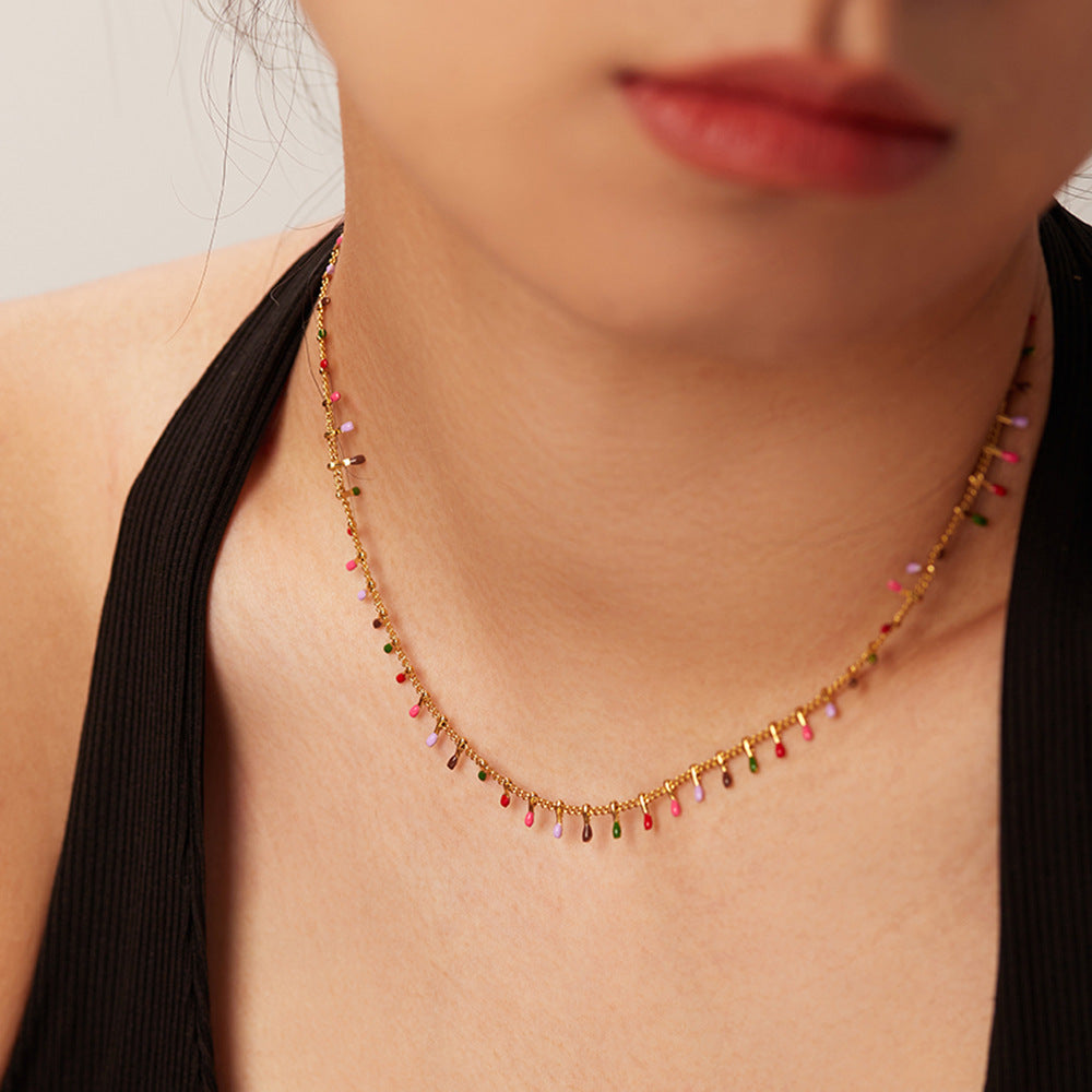 Titanium Colorful Bead Multi-Strand Necklace