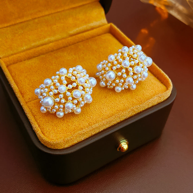 Vintage Romance Pearl Cluster Hoop Earrings
