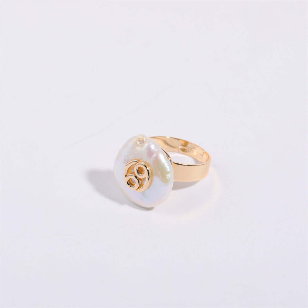 14K Horoscope Zodiac Sign Pearl Stacking Ring | MQ801