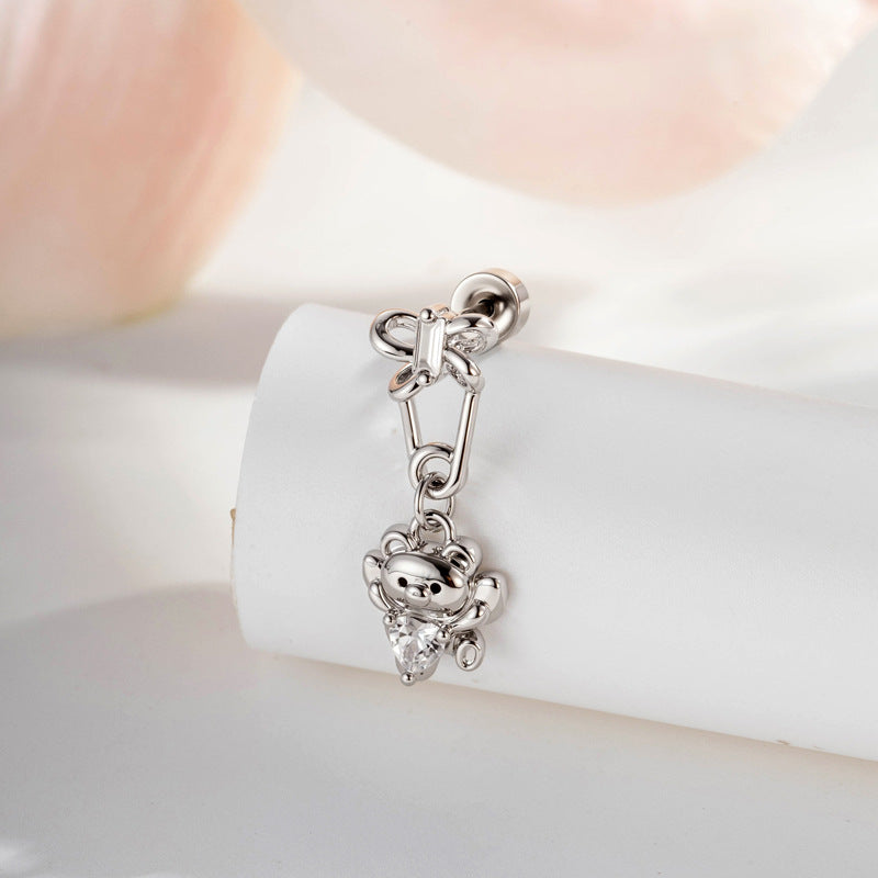 Sweet Hug Bear Heart Titanium Helix Earring