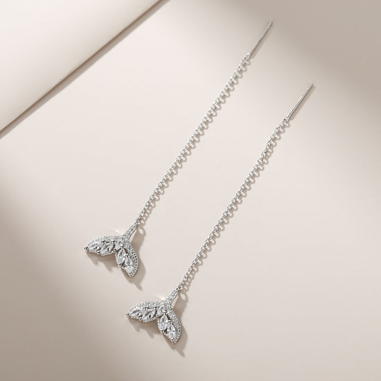 Tiny Mermaid Tail Diamond Threader Earrings