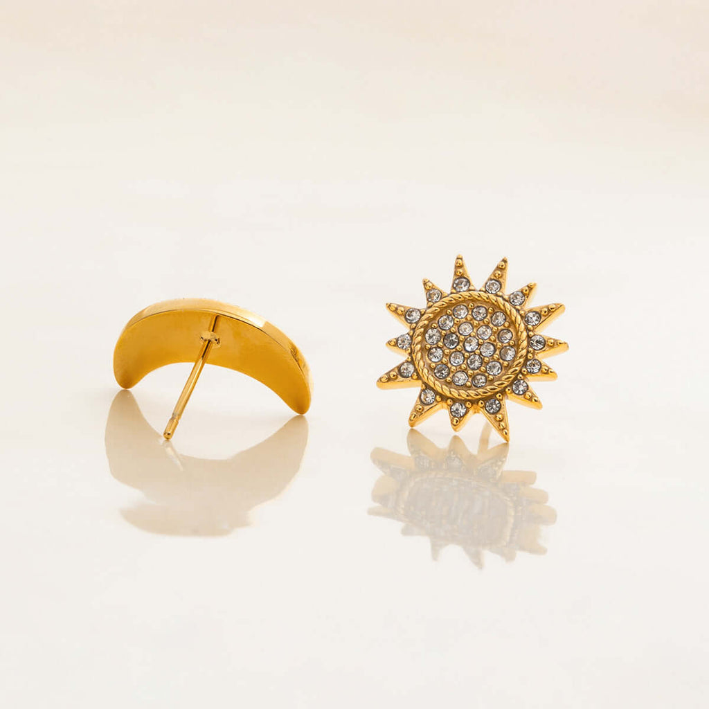 Sun Moon Stud with Plain Ear Cuff
