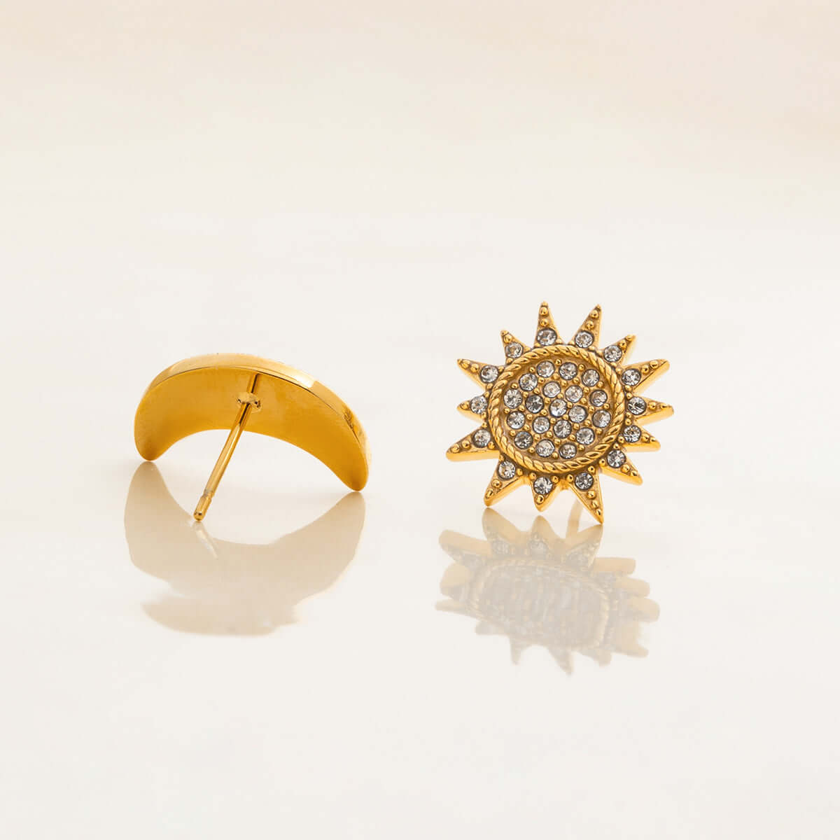 Sun Moon Stud with Plain Ear Cuff