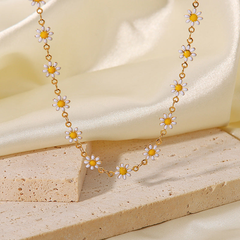 Color Enamel Small Flower Bracelet & Necklace Set 