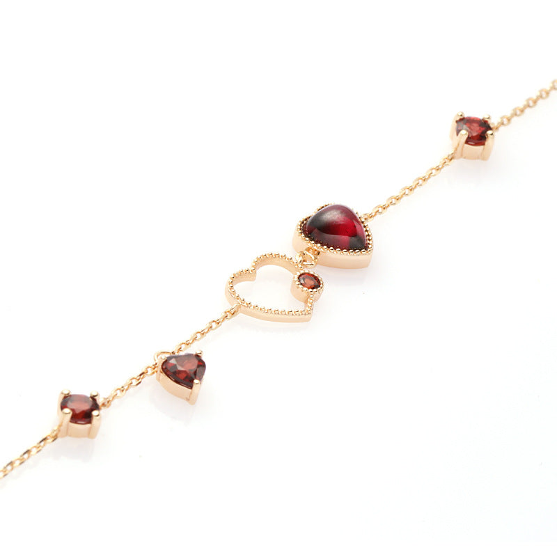 Romantic Red Garnet Heart Bracelet
