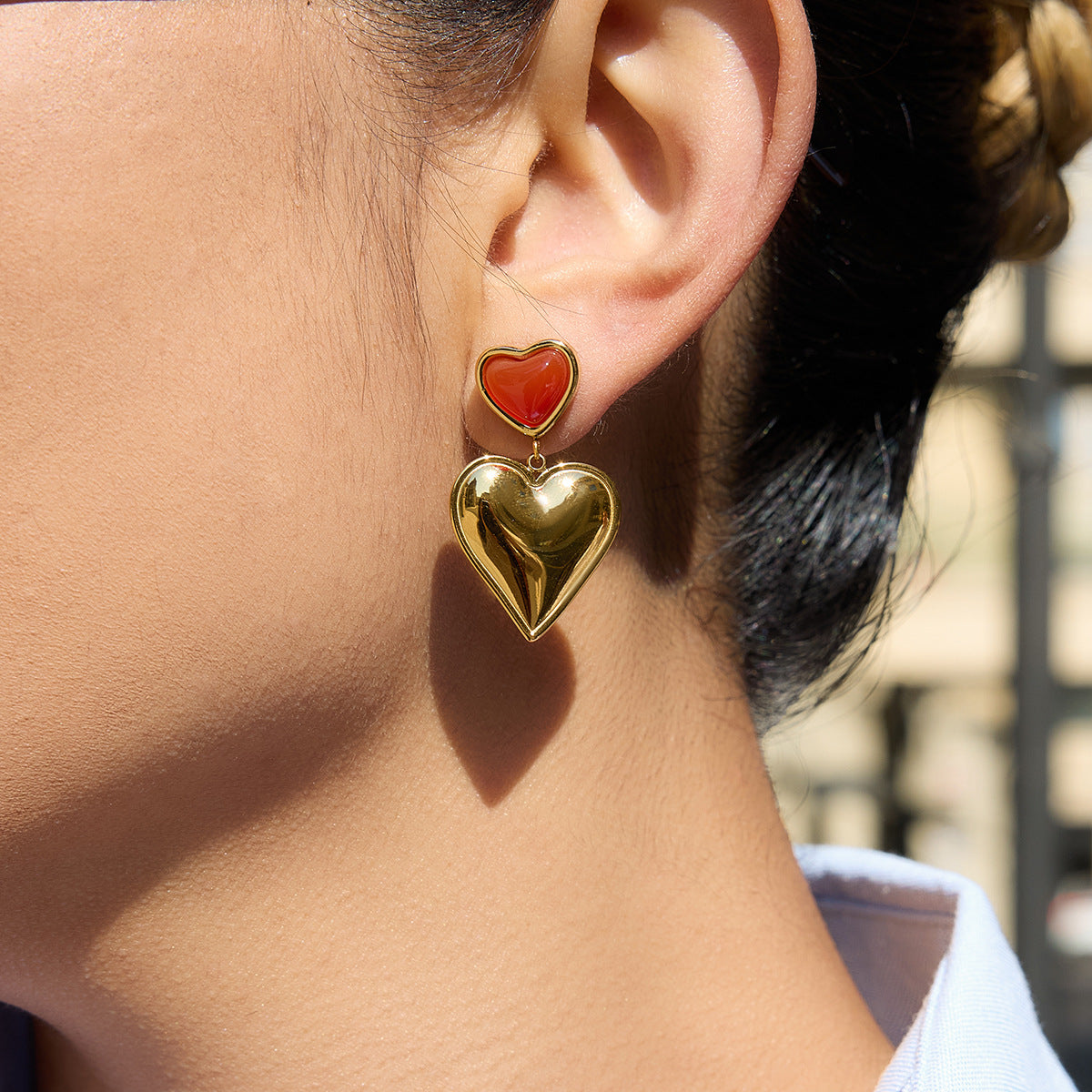 Color Red Heart Stud Earrings