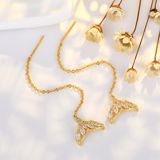 Tiny Mermaid Tail Diamond Threader Earrings