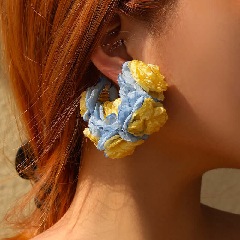 Large Fabric Flower Hoop Earrings