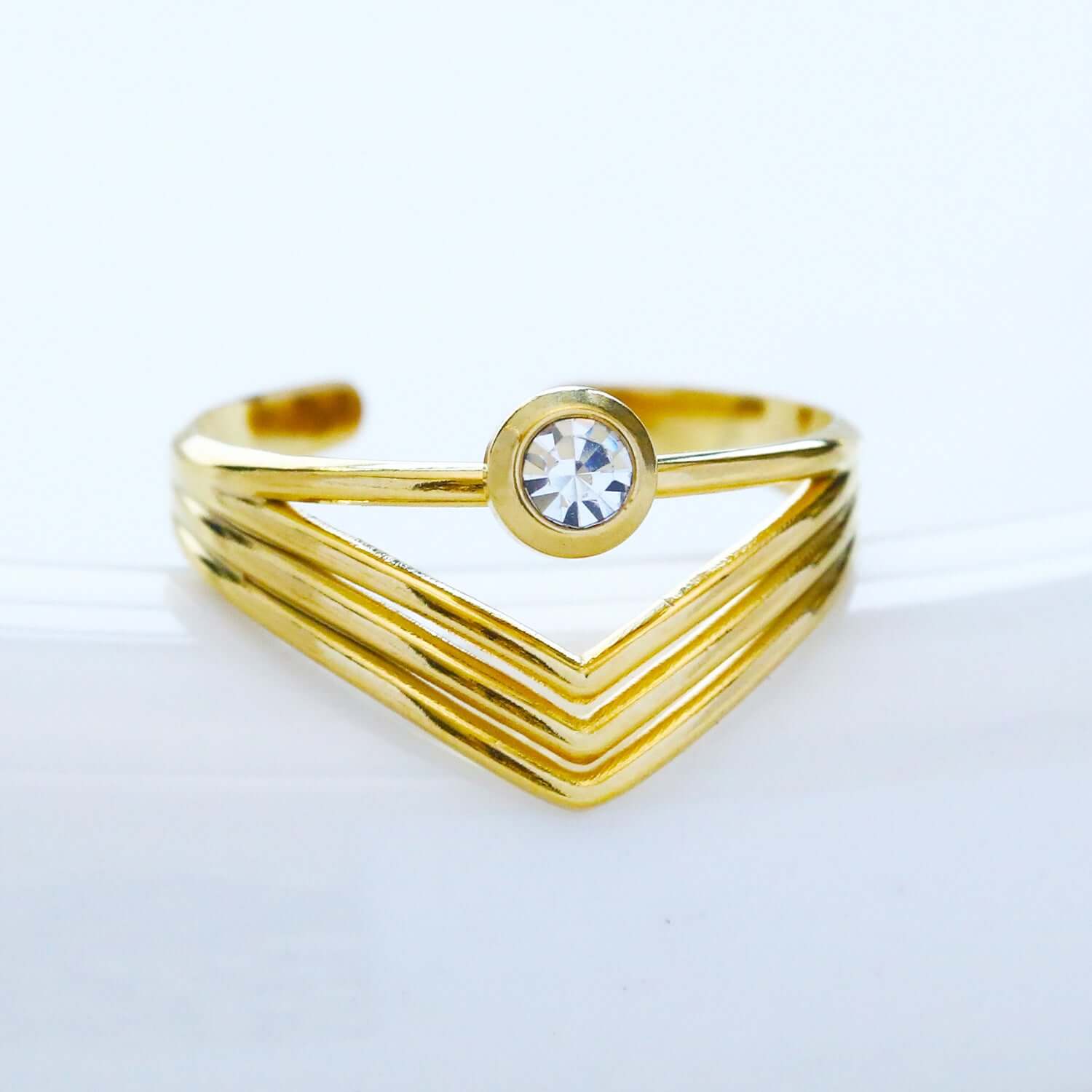 18K Gold Bezel Chevron Ring Stackable