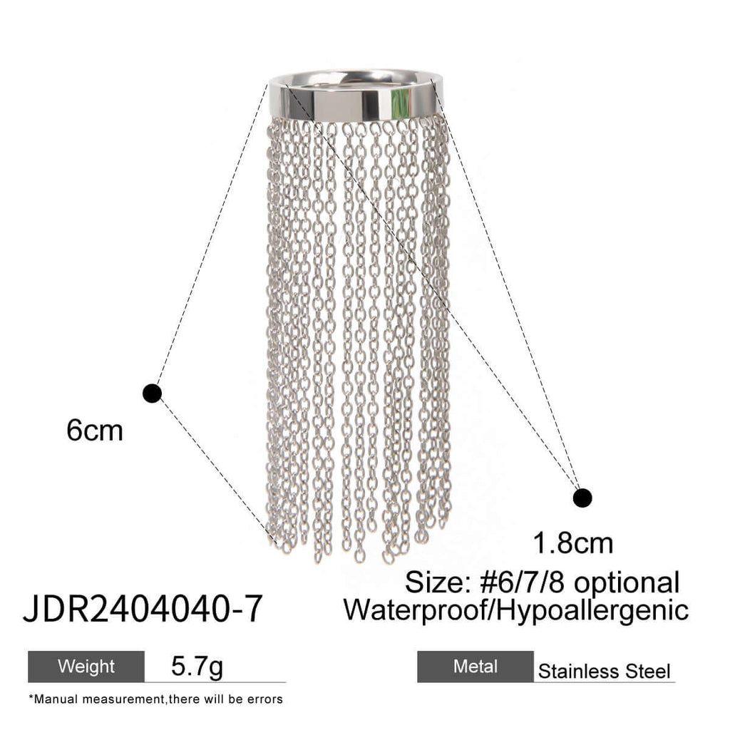 Exaggerate Gold Silver Two Tone Tassel Chain Ring