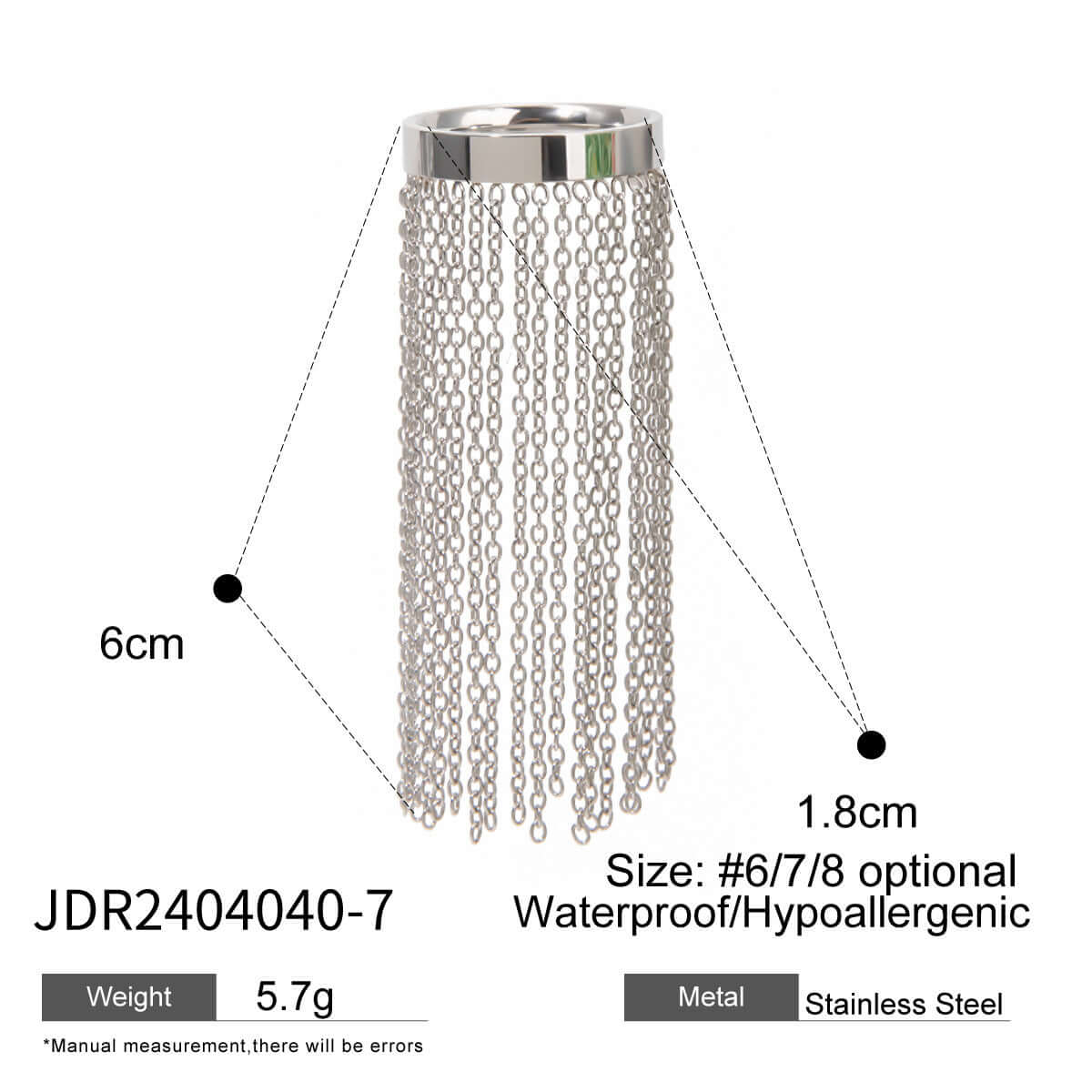 Exaggerate Gold Silver Two Tone Tassel Chain Ring