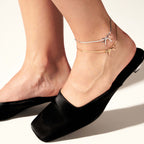 Gold Bow Herringbone Anklet Chain