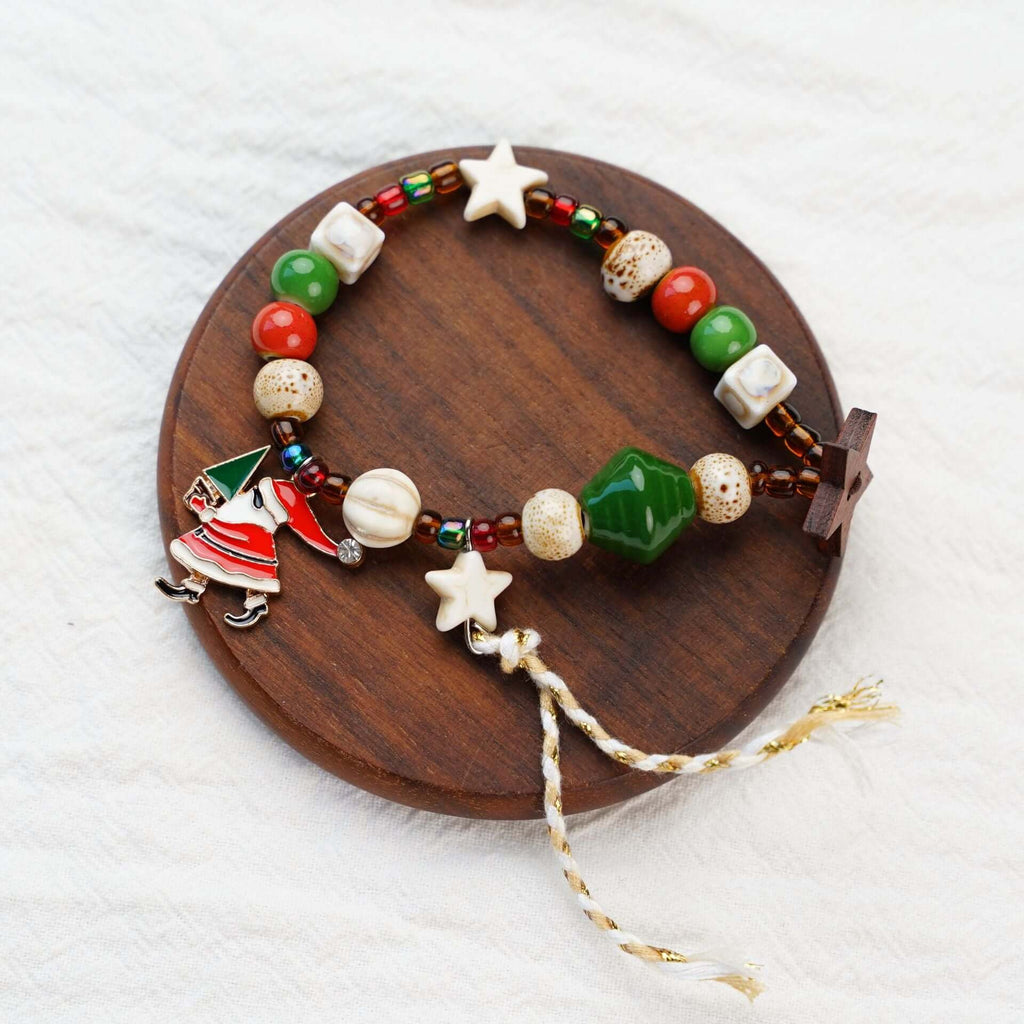 Woven Beaded Christmas Charm Bracelet