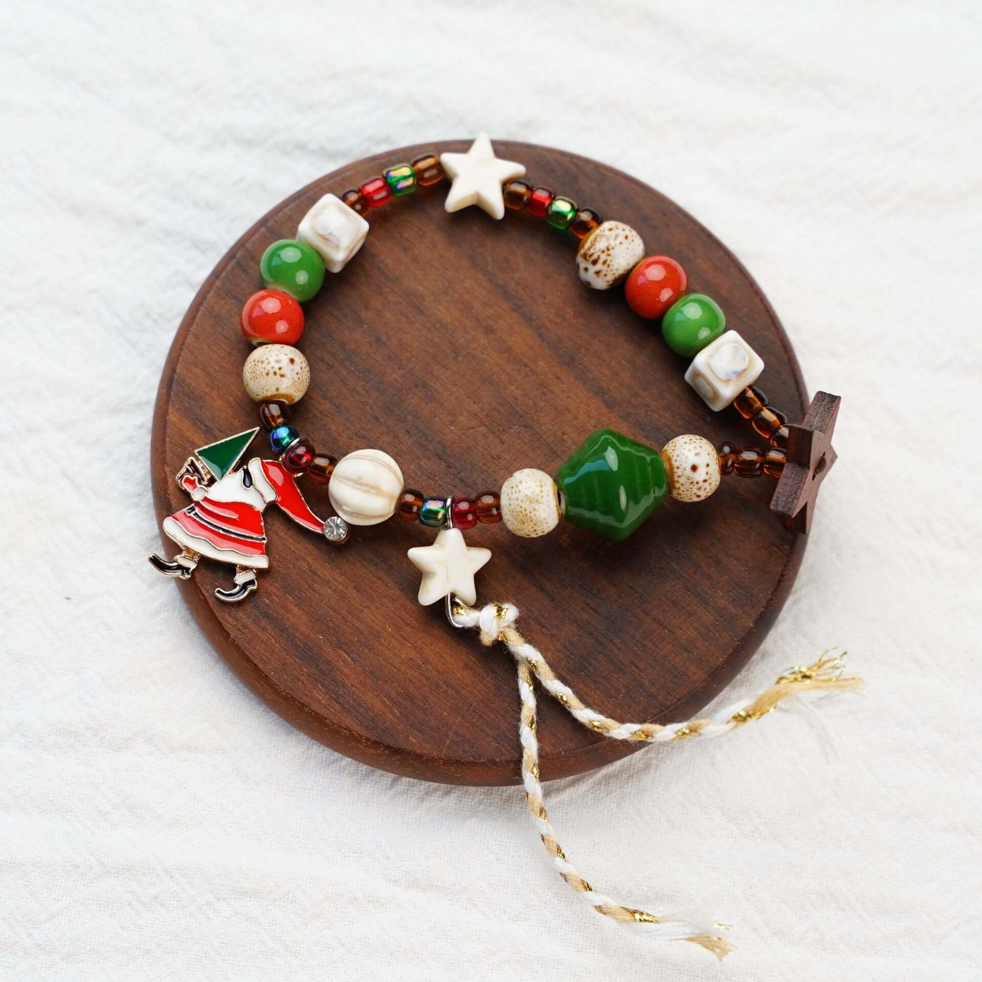 Woven Beaded Christmas Charm Bracelet