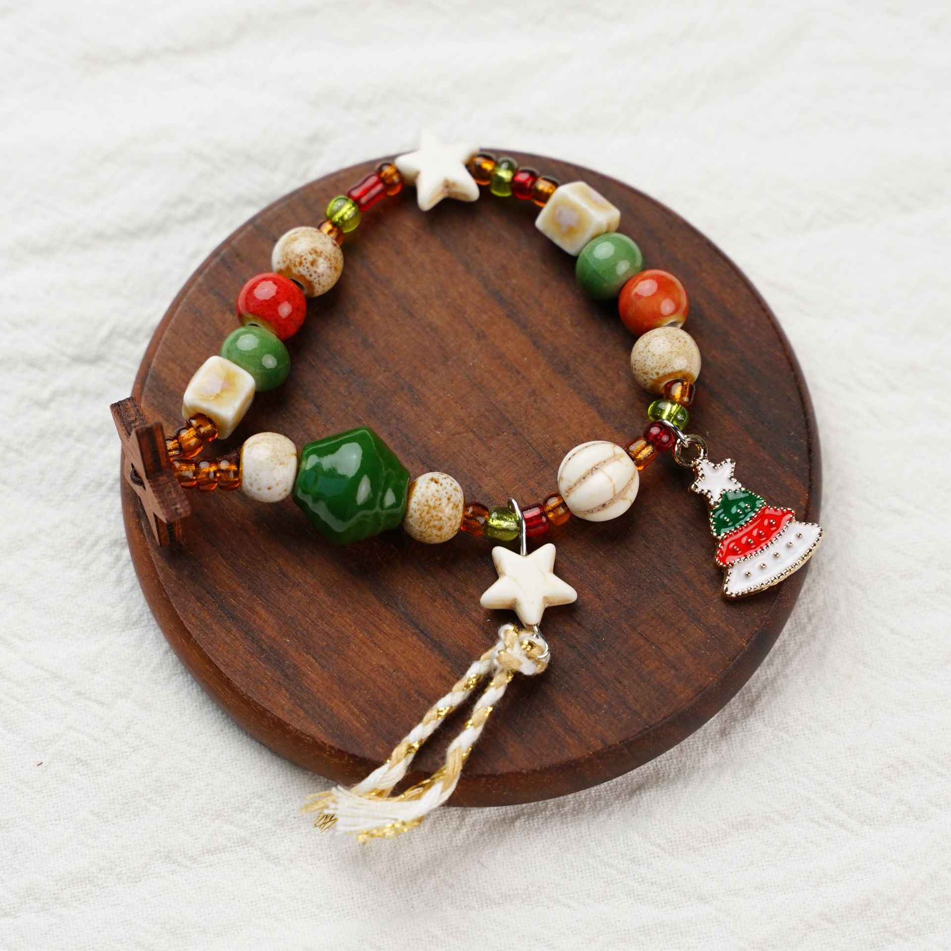 Woven Beaded Christmas Charm Bracelet