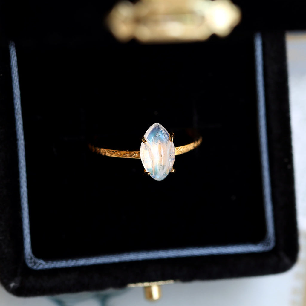 Moonstone Tulip Inspired Solitaire Ring