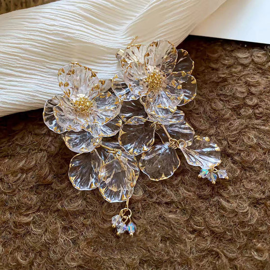 Golden Bloom Crystal Flower Earrings