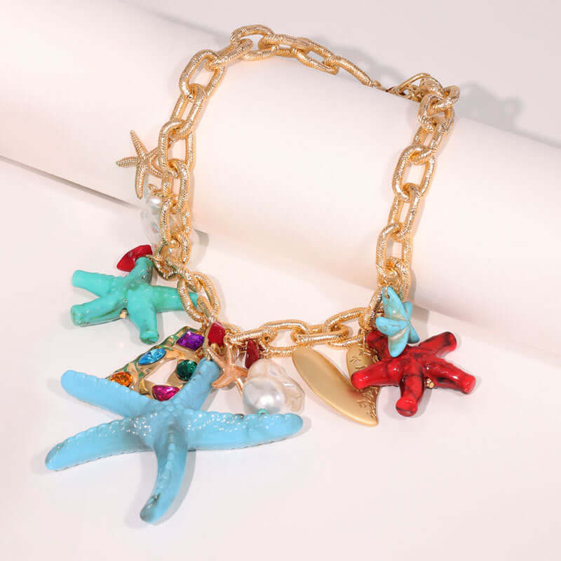 Coral Summer Beach Vacation Chain Necklace