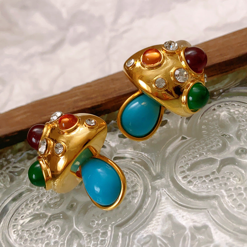 Vintage Turquoise Mushroom Stud Earrings