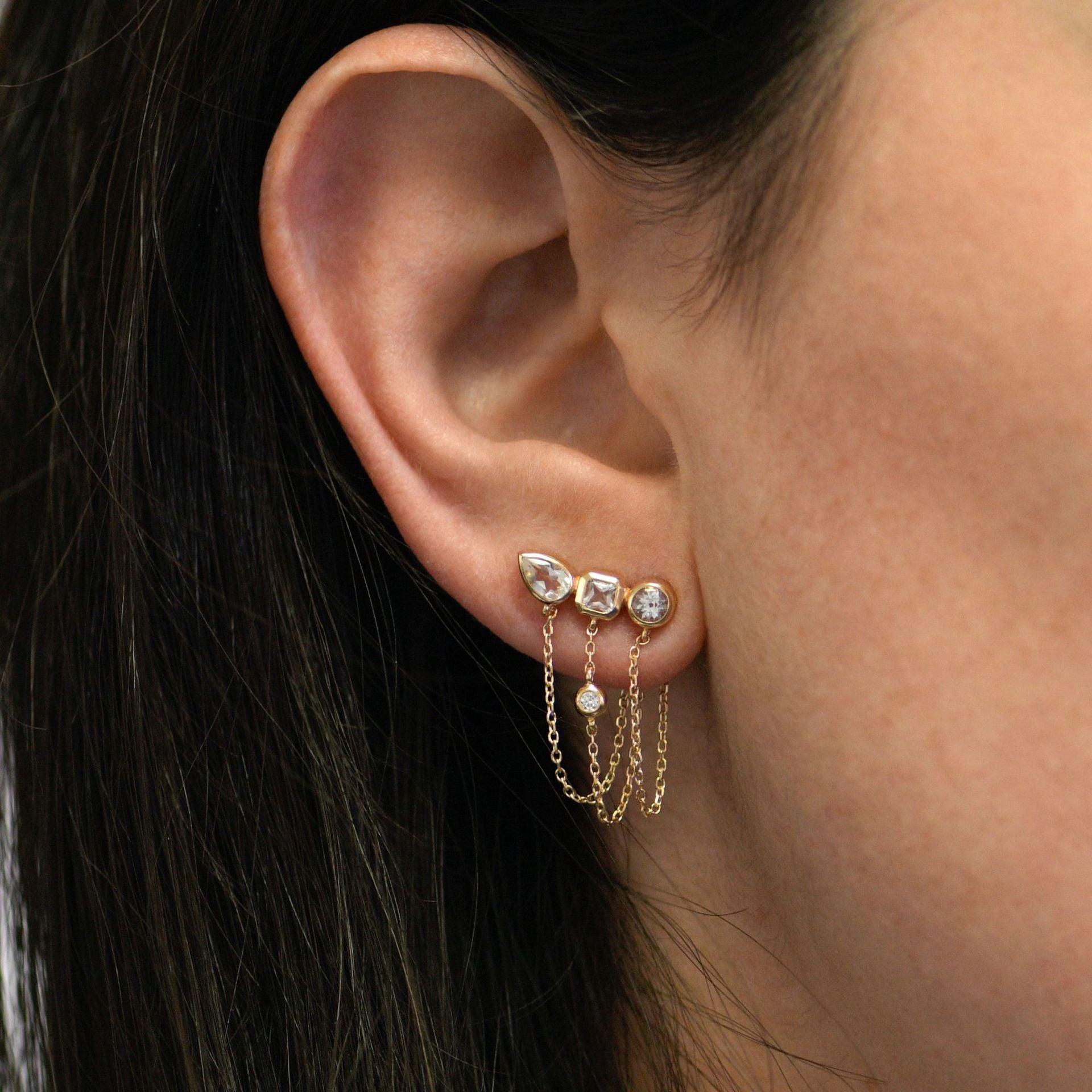 Geometry Zircon Tassel Earrings