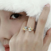 Fish Cat with Scarf Index Open Ring