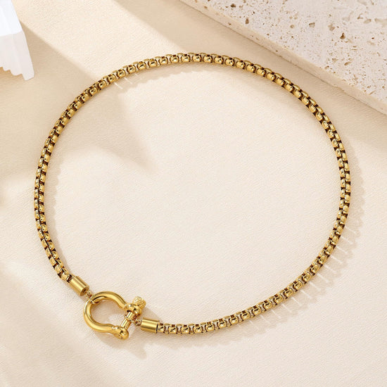 Two Tones Buckle Box Chain Necklace