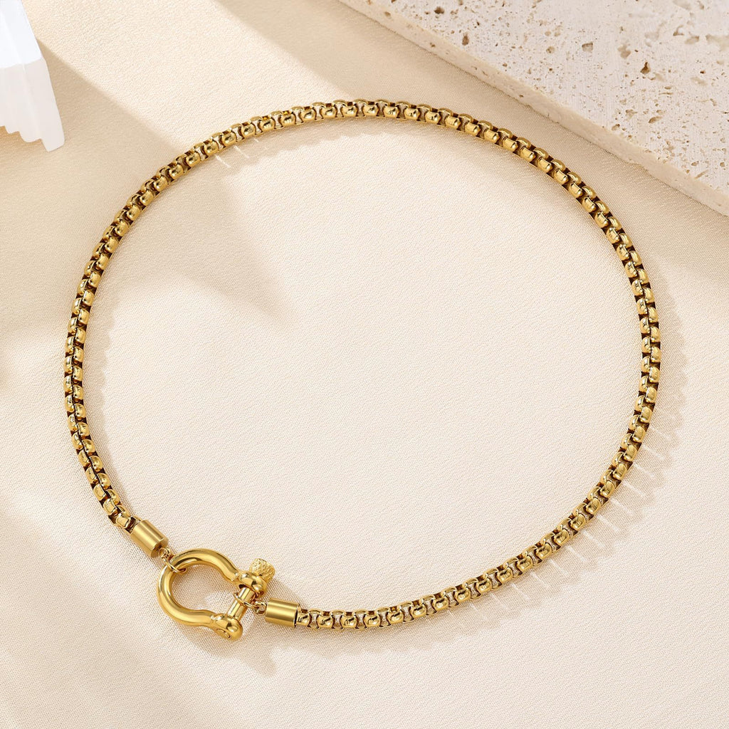 Two Tones Buckle Box Chain Necklace