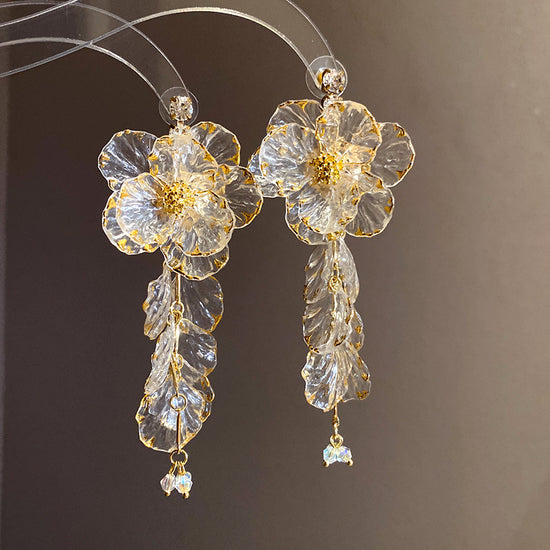 Golden Bloom Crystal Flower Earrings