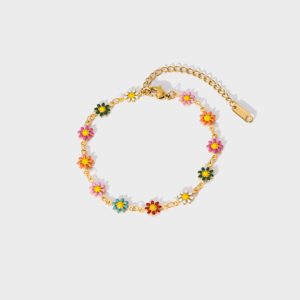 Color Enamel Small Flower Bracelet & Necklace Set