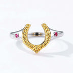 Antique Red Corundum Wisdom Horseshoe Ring | HJ189